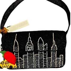 Viral Made in India  New York City Black Skyline Beaded Bag with Charms NWT